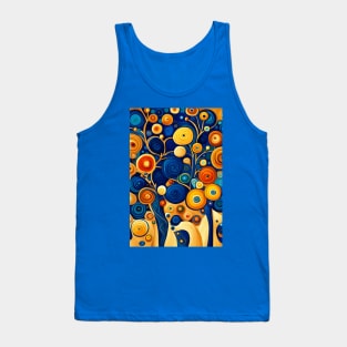 Blue and Gold Cute Abstract Flowers Still Life Painting Tank Top